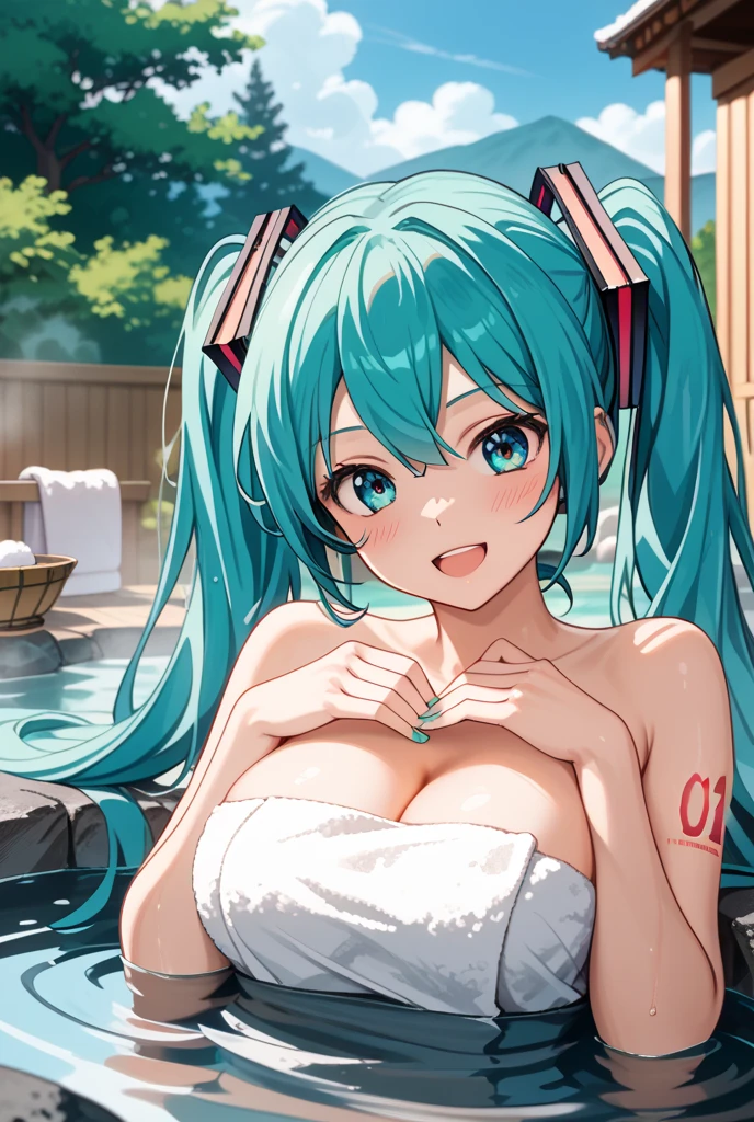sagging breasts,mature female,smile,huge breasts, gigantic breasts,long breasts, (((face focus))),cowboy shot,school swimwear,solo,bright green hair,pool