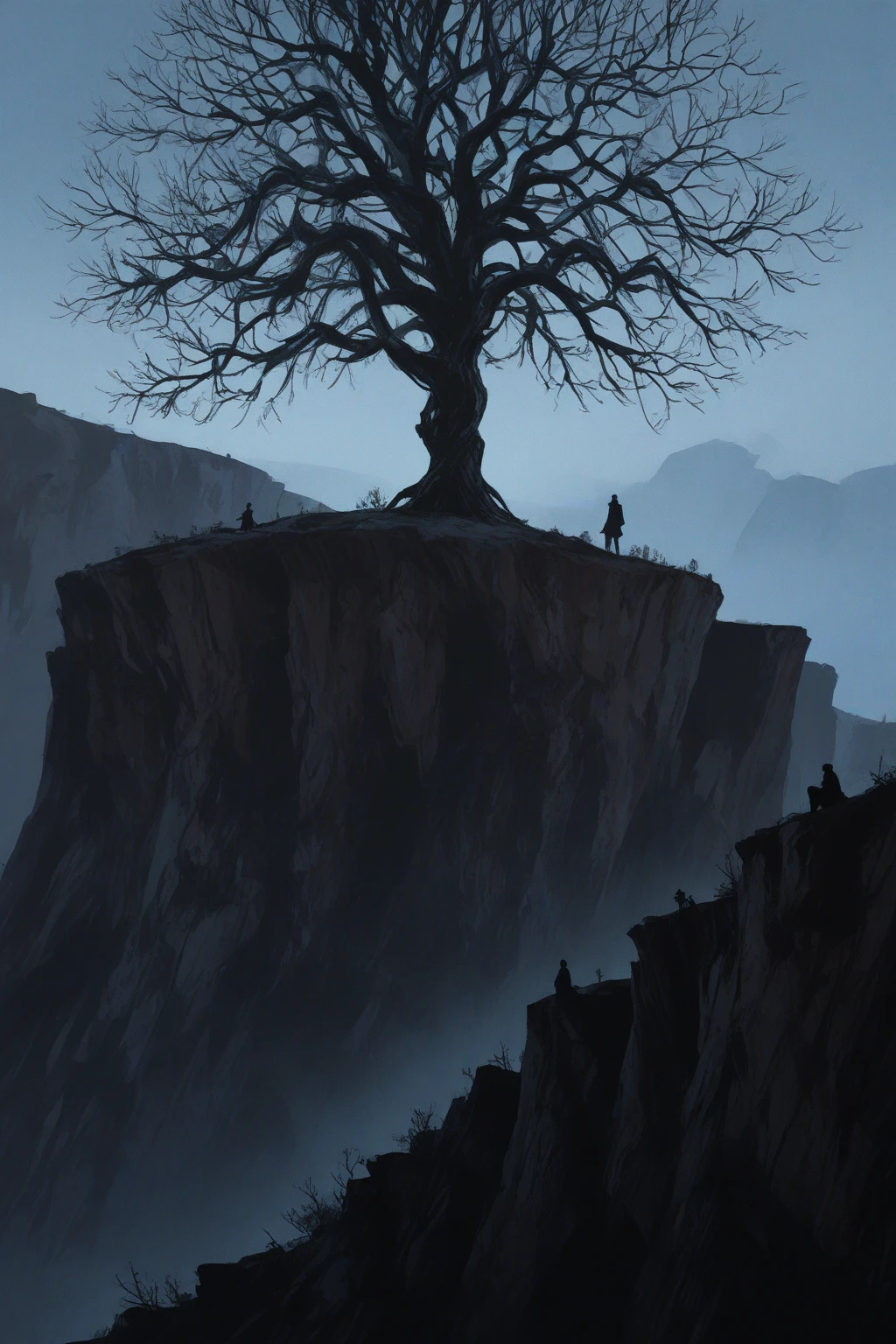 A dead tree on the edge of a cliff