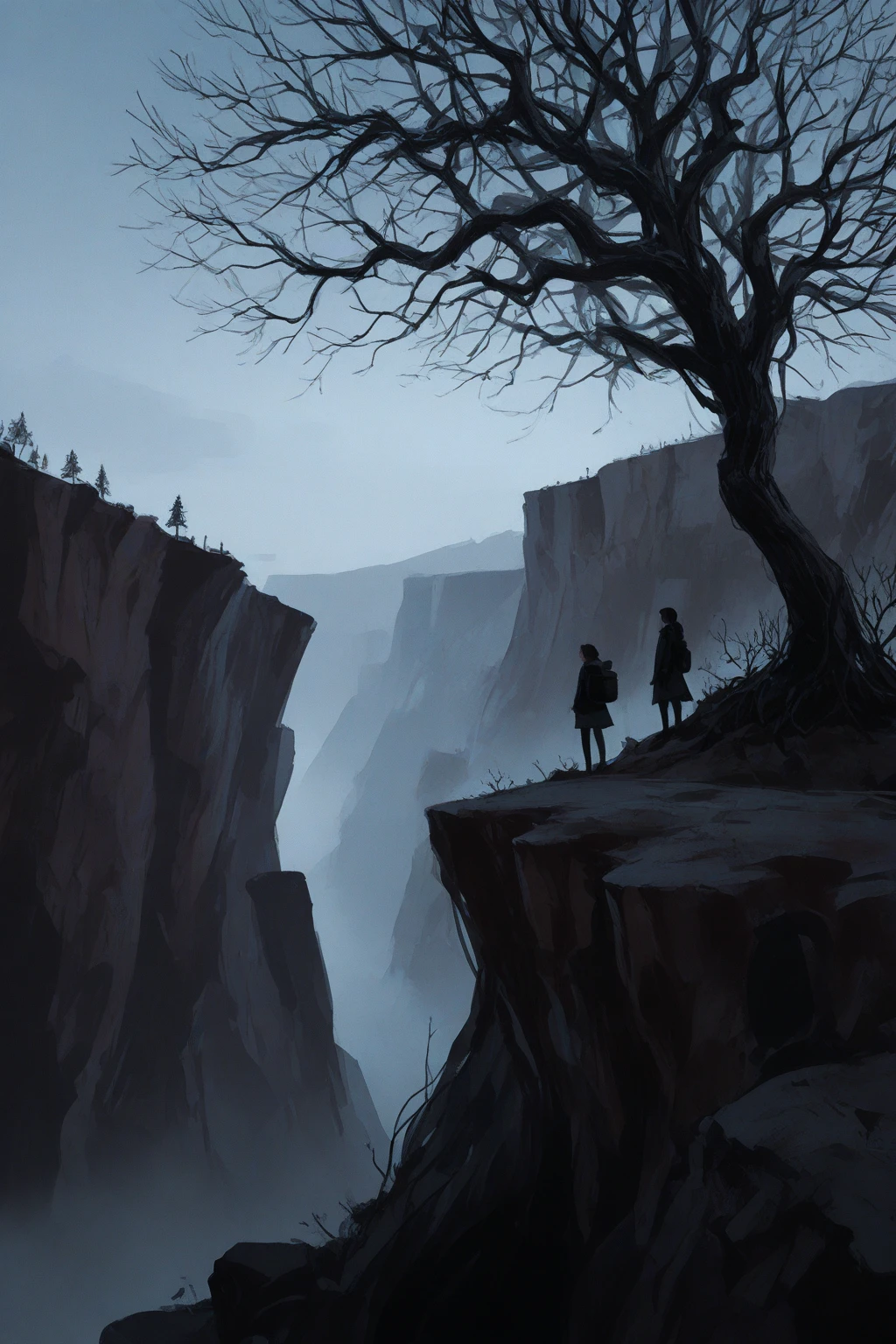 A dead tree on the edge of a cliff