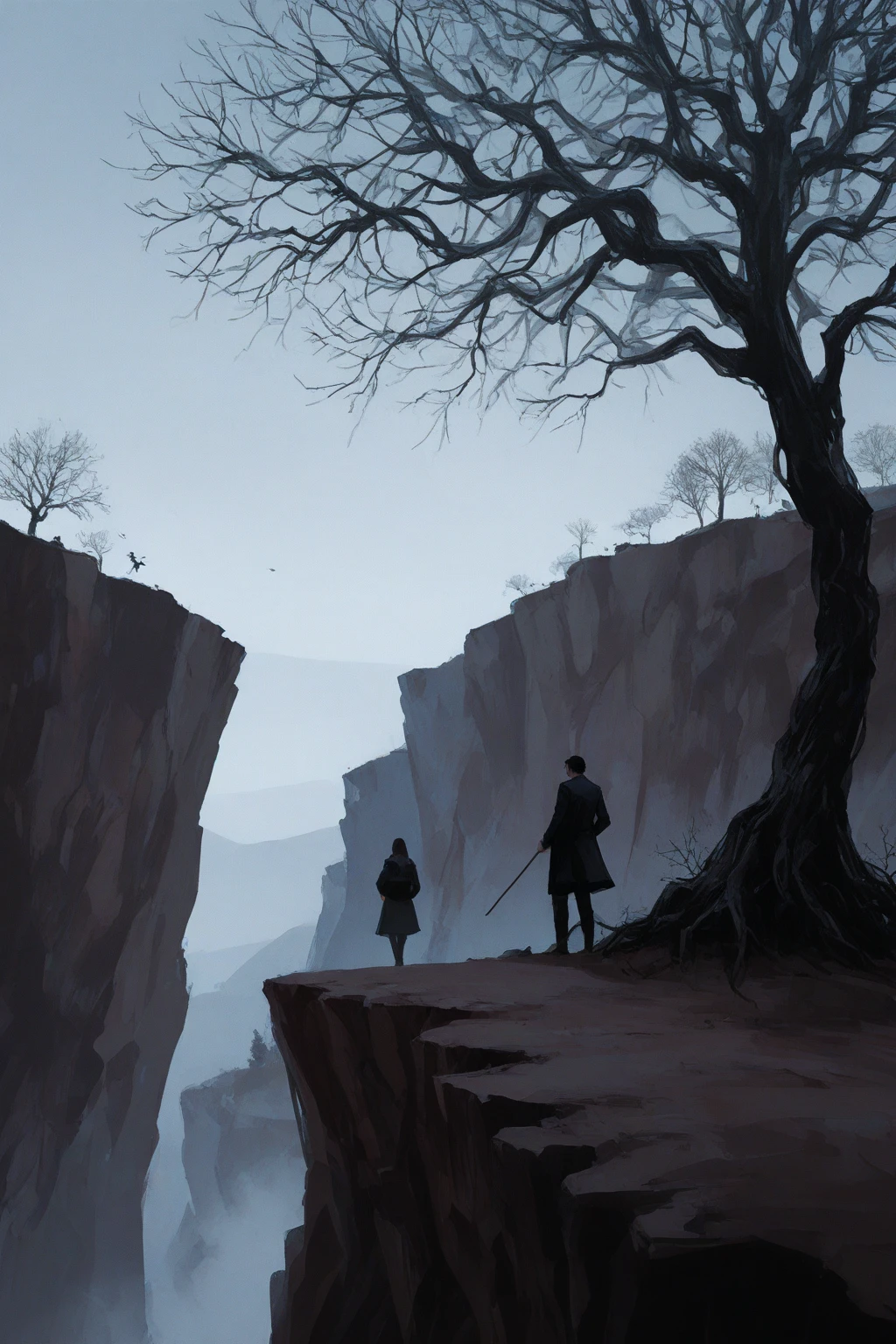 A dead tree on the edge of a cliff
