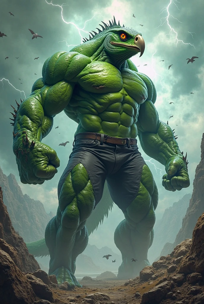 A muscle green male alligator, a muscle green male lizardmen , sleeping showing his green butt on grass, detailed butt, detailed hands 