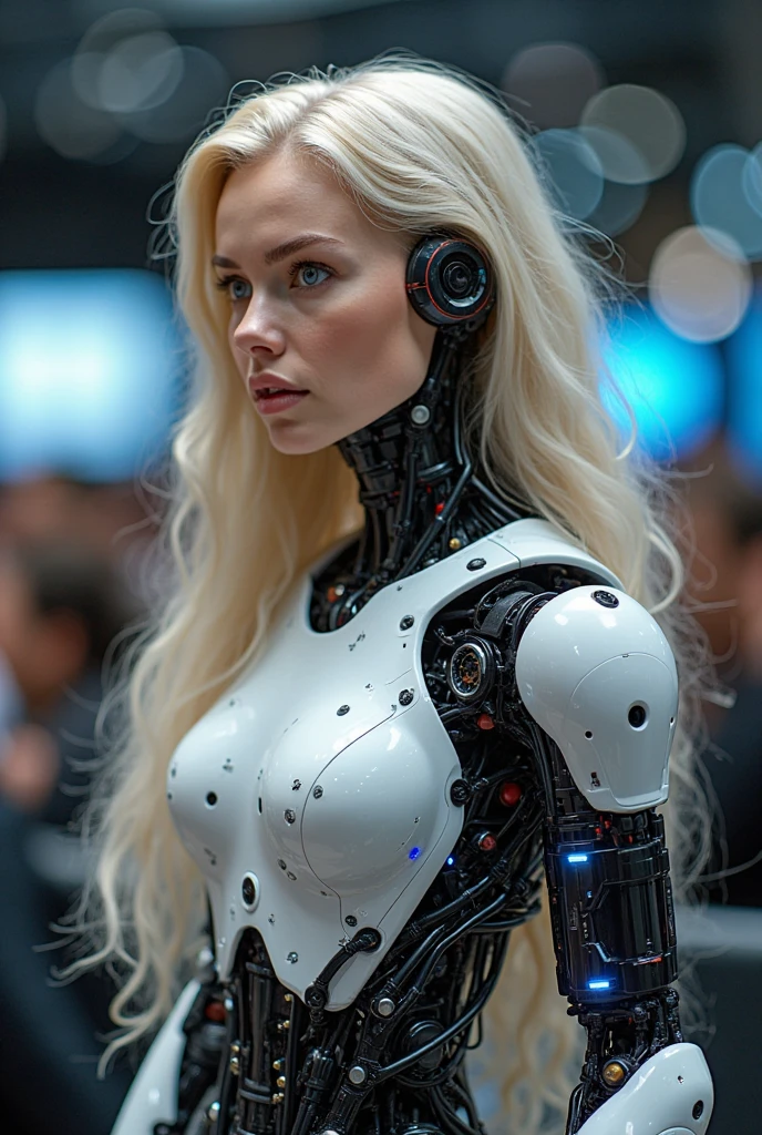 lithe beautiful terminator female runway model dressed in a robotic outfit, photographic detail, angura kei, modelcore, soft-focused realism, tousled beautiful hair, clear plastic armor, perfect natural complexion, hyperbole, precisionist -