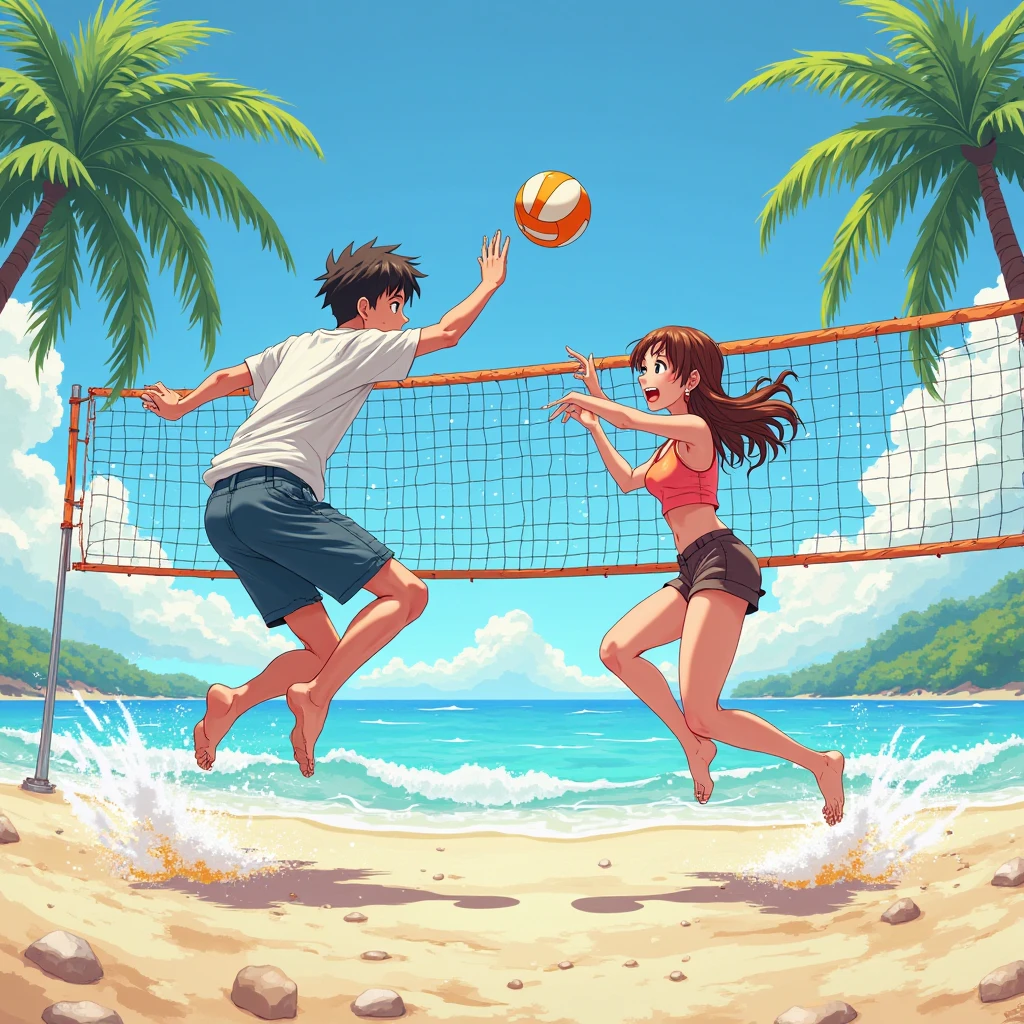 Xiao Wu from Douluo Continent plays volleyball with Tang San in a swimsuit by the water