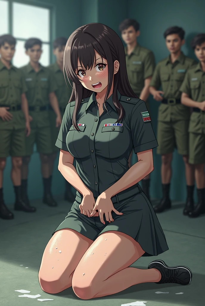 One Woman、A large number of people、Beauty、uniform、intimidating face、思い切り脚を広げてSitting on a man's face、Riding a horse on a man、Facesitting、military base、Female Officer、crowd、緑のuniform、Sitting on a man's face、Face sitting torture、beret、Tight Skirt、Military personnel、30 years old、Looking down at the viewer, long hair、Bangs, Highest quality, Focus on the thighs, smile,panties、bra、Plump thighs、Big Ass、Big 、 Black Hair,My thighs are steaming between the legs 、ムレムレのKnee-high socks、Knee-high socks、Angle from directly below、Holding a whip、crowdを誘惑する、Acme convulsions、Obscene sound effects、Naughty sound effects、Facesitting