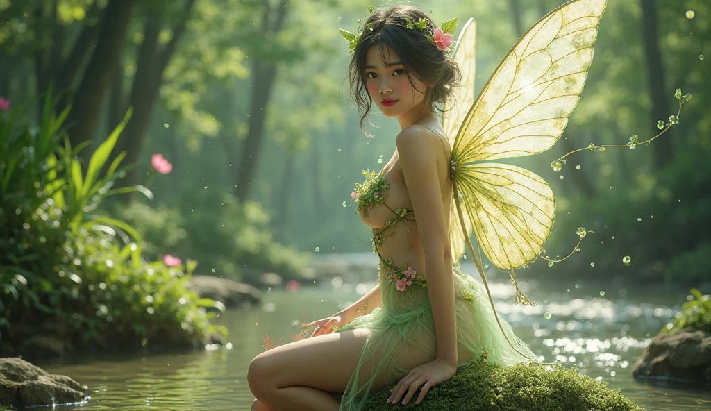 (((1 fairy standing on a lotus pond))), (((nude)))