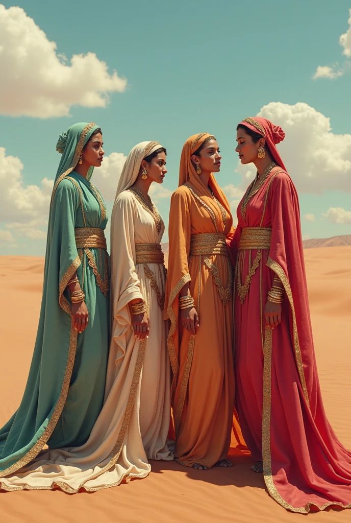 (best quality,4k,8k,highres,masterpiece:1.2),ultra-detailed,realistic:1.37,group of (beautiful,intimate) Arab lesbians walking in Moroccan streets,traditional Moroccan architecture,colorful clothing and accessories,brisk walking pace,narrow streets and bustling marketplace,vibrant atmosphere,sunlit lanes and shadows filtering through buildings,friendly interactions and laughter,ornate doorways and tiled facades,aromatic scents of spices and traditional cuisine,mystical lanterns hanging overhead,towering minarets and calls to prayer,playful stray cats and dogs weaving through the crowd,rich textures and intricate patterns in clothing and textiles,dazzling array of vibrant colors and patterns,unique cultural diversity and ethnic representation,celebration of love and freedom expressed.