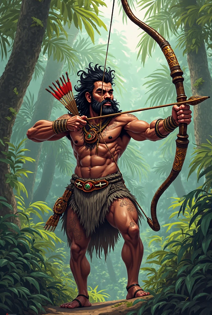 indian, caboclo, green clothes, Hunter, in the woods, naturey, comely, feathers, bow and arrow man.masculine