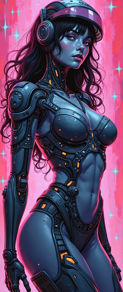 (masterpiece, Top quality, Best quality, Official art, beautiful and aesthetic:1.2), (1 girl), (Fractal Art:1.2), absurdities, high resolution, ultra detailed, Ultra-precise representation, Ultra-detailed representation, Solo, (zentangle :1.2), floating hair, (Skinny, thin body: 1.2), tanned skin, shiny skin, (Abstract:1.2),cbpkv5, pantyhose, looking at viewer, full body, cyberpunk robot, complex robot, halo, by mooncryptowow