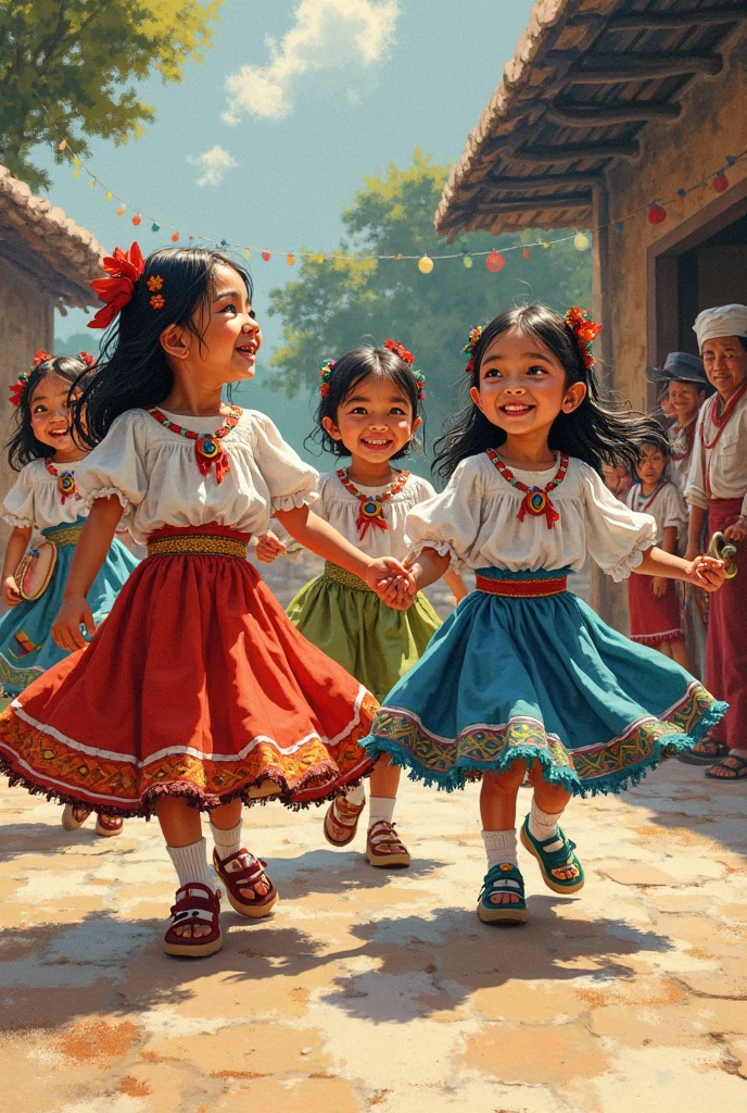 Create an image of some children dancing Chilean cueca 