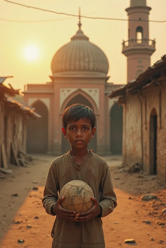 A hungr poor kids bagging money from of jamaa masjid in delhi sunset time hyper realistic 