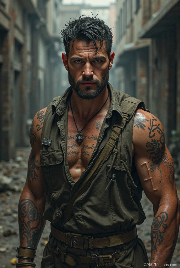 a muscular dmoen with dark red skin , ripped abs, bare chest, tribal tattoos, standing in a lush forest, (best quality,4k,8k,highres,masterpiece:1.2),ultra-detailed,(realistic,photorealistic,photo-realistic:1.37),hyper detailed, cinematic lighting, dramatic shadows, chiaroscuro lighting, oil painting, impasto texture, hyperrealistic, photographic, dramatic pose