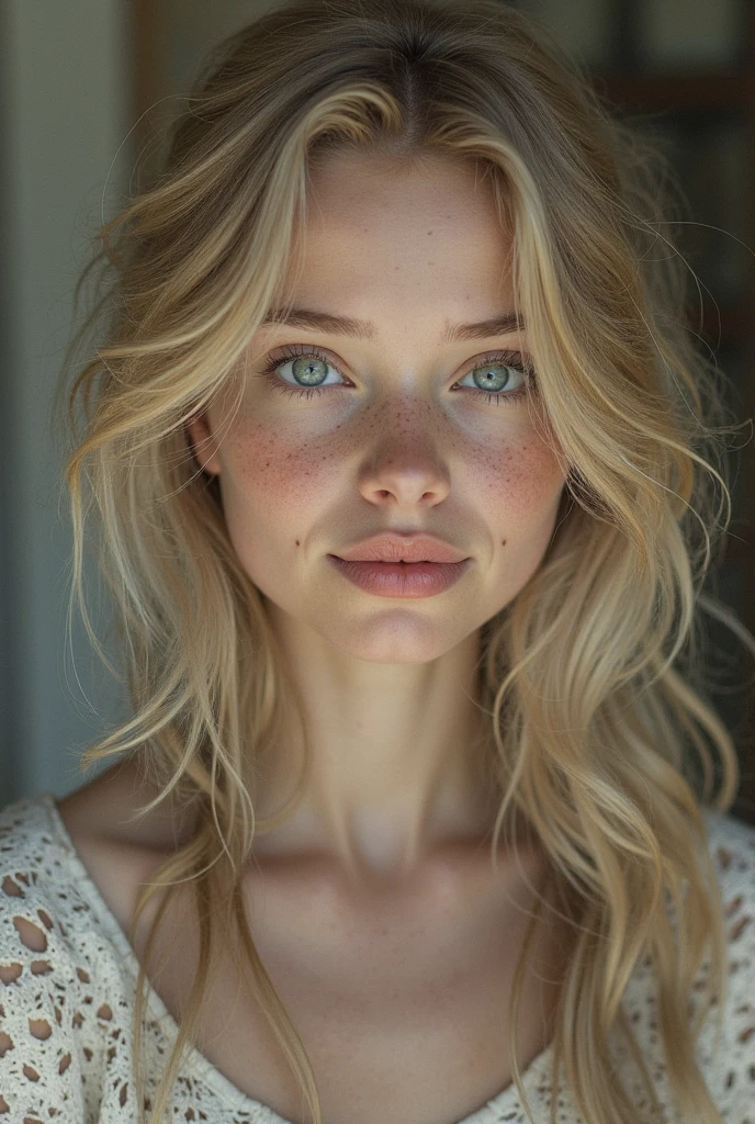(amateur photo), (analog photo:1.2,film grain),(Fine art photography, Beautiful blonde young woman with freckles,full lips,lace clothes, well-constructed frame, background rich in details, conceptual image,masterpiece, award winning photography),vivid colours,realistic,photographic, (natural colors, correct white balance, color correction, dehaze,clarity)