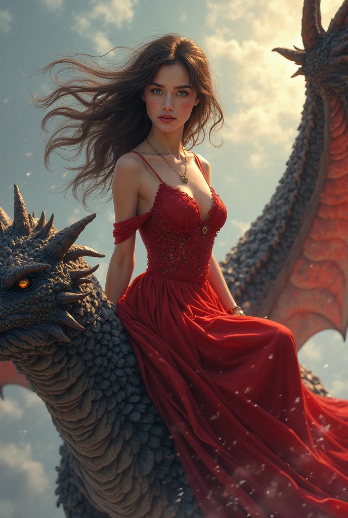 anthro, duo, male/female, white body, ((male red dragon)), on back, female penetrated, female on top, hi res, detailed background, black sclera, deep penetration, cum inside, big red penis in pussy, ((photorealism)), by pino daeni, by hioshiru, masterpiece, digital painting, vibrant, gloomy, dynamic light, blue sky,