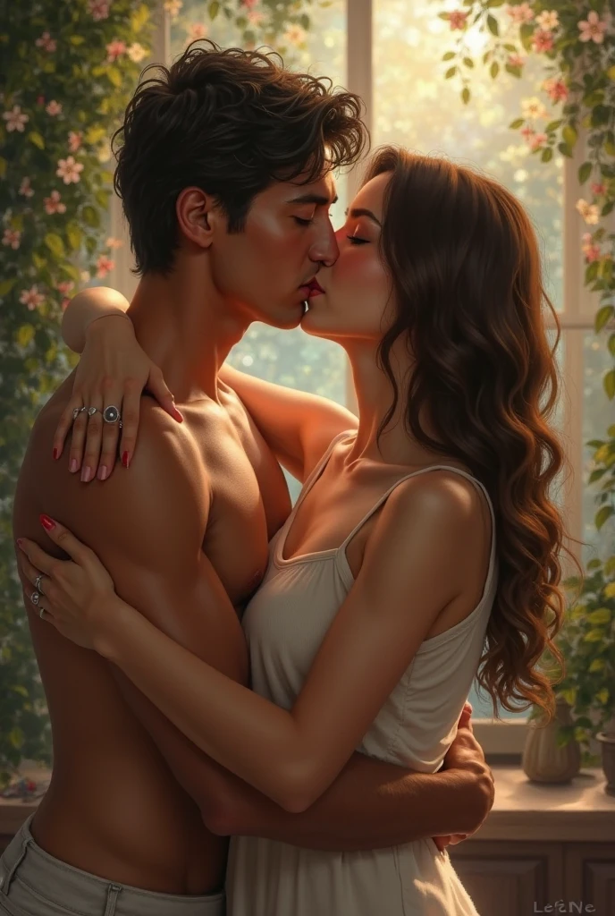 Woman sitting on man's lap