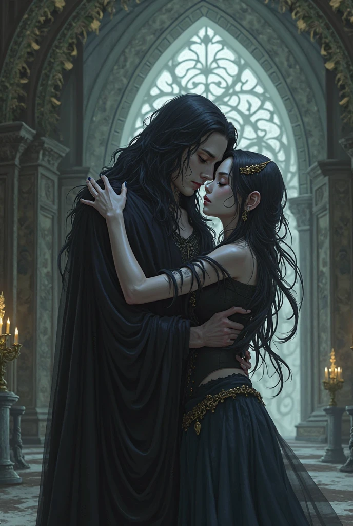 James Gurney, Surrealist art , dream-like, Mysterious, Provocative, symbolic, Complex, detailed,, (Gothic but very beautiful:1.4), (masterpiece, highest quality:1.4) , Nicola Samori Style, the lovers