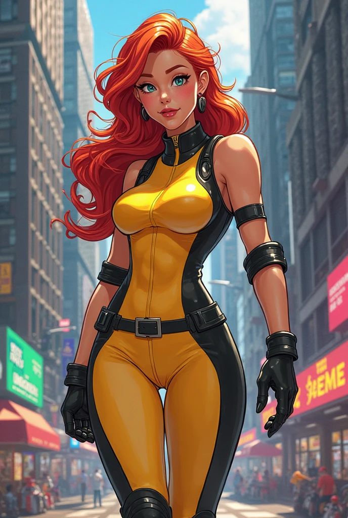 a picture of j3ssic4c4nn0n, hands on hips, standing, seductive smile, comic book style, dynamic camera angle, realistic skin, realistic hands, perfect hands, action lines, motion blur background <lora:jessicacannon_v101-000006:0.9>