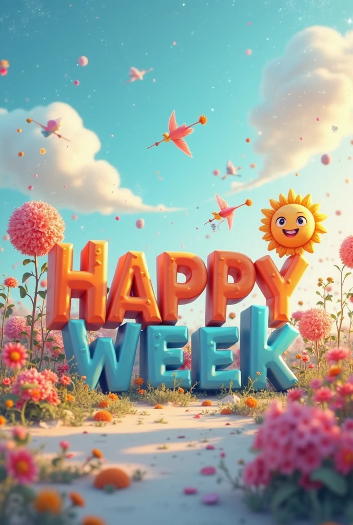 Create an animated image for alphabet S and an talking Sun and children playing in winter with animation 3D