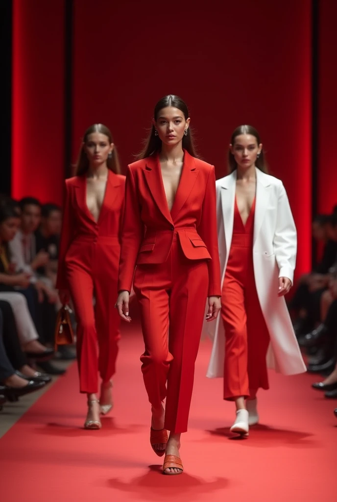 Walking on the catwalk的中国女模特,Holding a KFC drink,Walking on the catwalk,Sexy trench coat