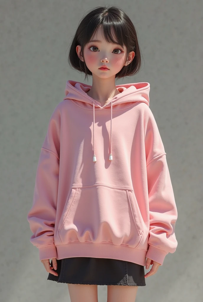 drawing of a girl in a pink sweater and black shorts, barefoot ((detailed feet, perfect feet)), pink girl, full body illustration anime, pink clothes, urban girl fanart, by Oka Yasutomo, full body illustration, aya takano color style, anime style, by Yasutomo Oka, wearing a pink sweatshirt, inspired by Miwa Komatsu, some pink portrait,  full body of a shorts!