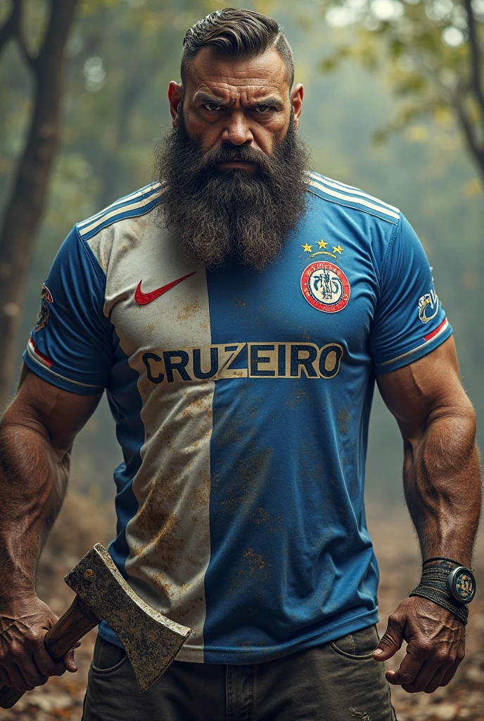 Strong, hairy, bearded young mixed race man, standing, IN SLIPPERS, covered the entire hip by a bath towel with the Nicaraguan flag print, in front of a red and black bank branch with a sign written in capital letters “BANCO RIBEIRO”, on top of the revolving door. With a Woman Looking. 