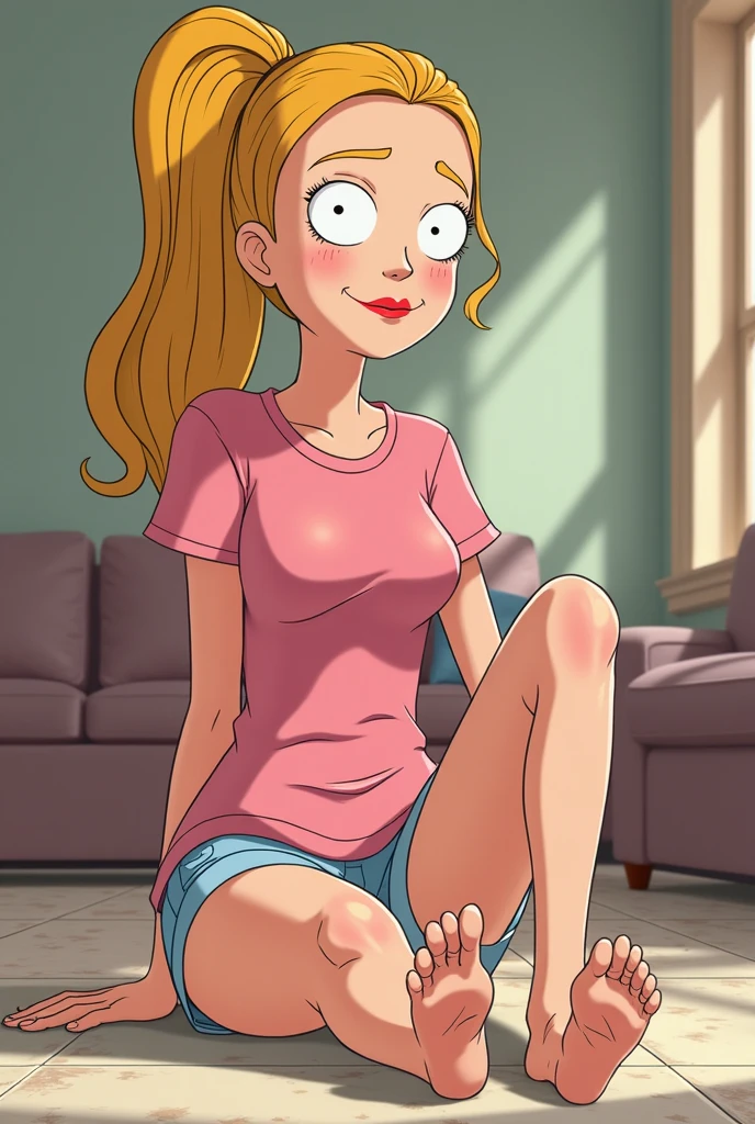 ((masterpiece), Best quality)),1 girl, Alone,full body, Beautiful, very young, , Penny Peterson, blonde hair, hairband, blue eyes, red lips, boobs, chest close-up, panties close-up, boobs, breasts, small boobs, cute , naked, nude, bare chest, exposed breasts, chest, facing towards, young, , small frame, no shirt, smile, joyful, Bedroom, Bright sunlight, warm, Best shadows, watercolor, belly distention, dildo in vagina, naked,