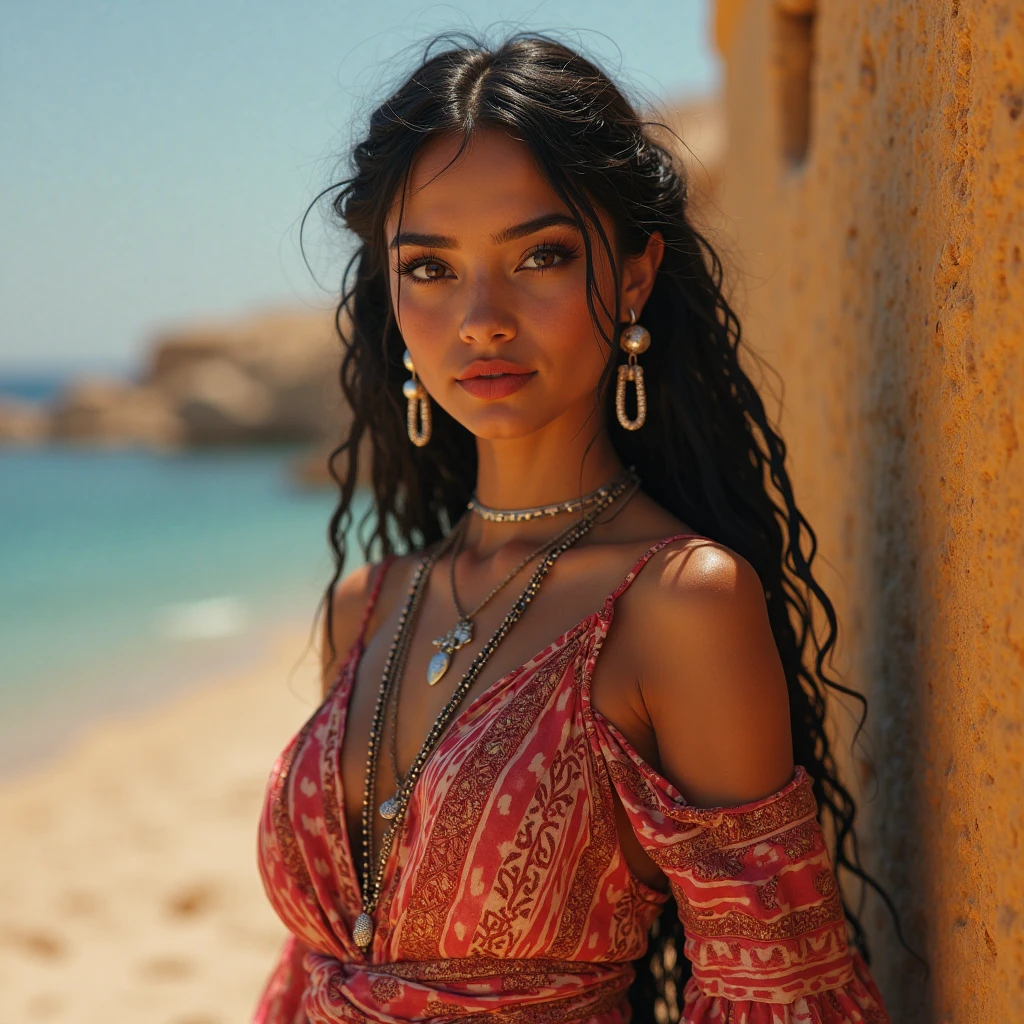 Gypsy woman with a red rose and an anchor
