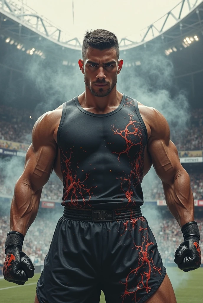 (16k, foto RAW, melhor qualidade, obra-prima: 1.2), ultra-detalhado, arte formal, foto realismo: 1.37, foto do corpo inteiro, (homem, beleza ,( Dwayne Johnson)film grain, lutador de (boxer)action pose (Creed))detalhes ,luva vermelha.