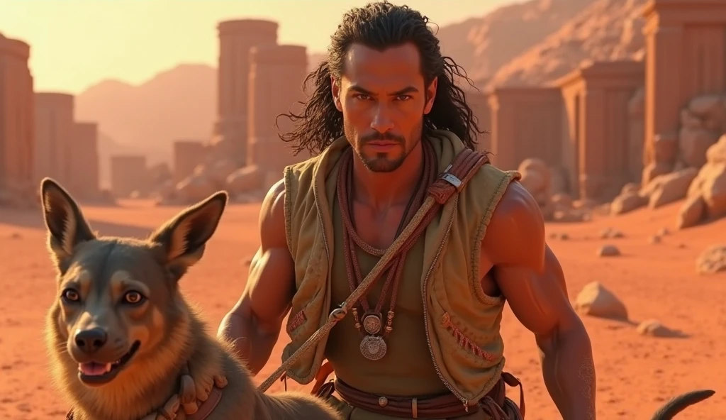 A young skinny prince white skin beautiful face handsome shirtless in a small Roman carriage with 4 horses in the desert 