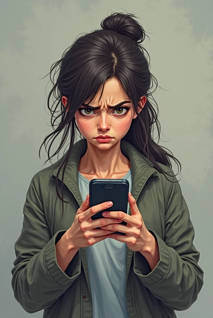 A realistic selfie of a 20 year old intimidating female