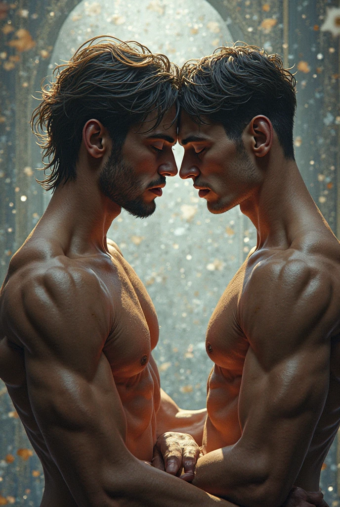(((short hair))),Short hair,Two 40-year-old handsome muscular men with stubble hugging,(((Two muscular men hugging and kissing))), very handsome, Perfect facial features, No clothes, Armpit Hair, Pure black background, Fit body, Perfect composition, beard,Bodybuilding Champion,No chest hair,Smooth pectoralis major, Rick, Provocative, natural color,muscular,, Ultra-high quality, XT3, Crystal clear, 8千 ultra high definition, High Detail, Ultra-realistic photos, (Realistic skin), ((pores)), ((High Detail skin)), Volumetric Light, groin, Far, Complex 3D Visualization, High Detail,Real human skin ((Correct body structure)), (((Correct anatomy))),(((Forced noise reduction)))