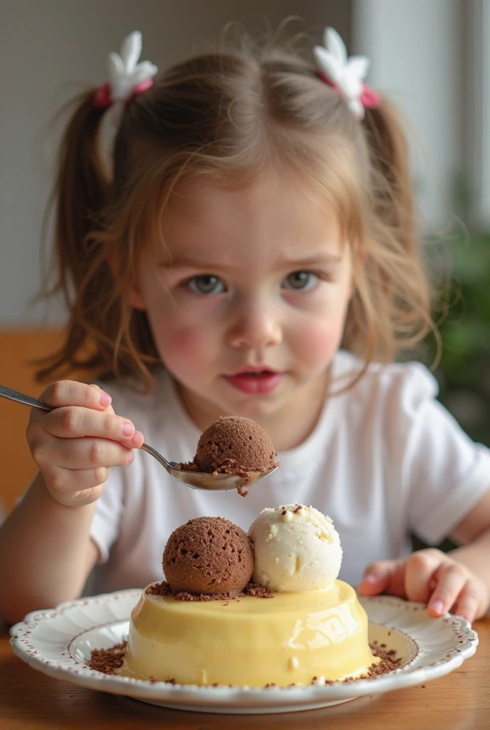 Blonde girl child, Foto RAW, uma foto retrato de Foodporn profissional sorvete de creme de leite de baunilha 8k uhd, DSLR, soft-lighting, alta qualidade, grain of film, Fujifilm XT3