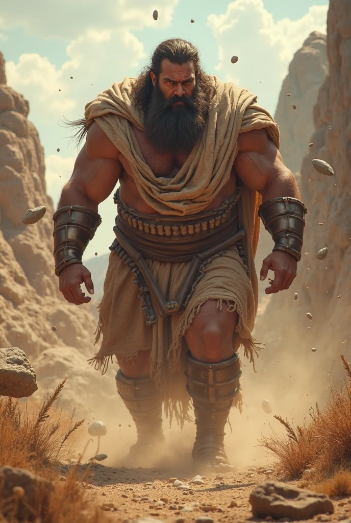 Samson standing up demonstrating strength, bravo, deserto, gritando, Bible, Biblical character, estilo realista