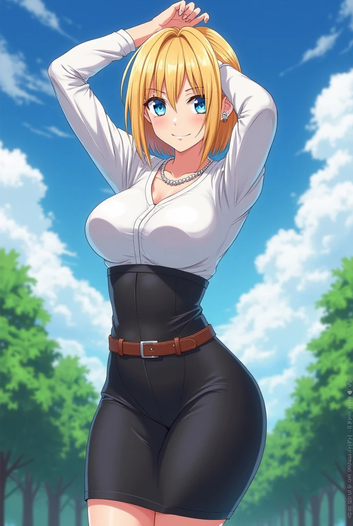 Sword Art Online Alicization Eugeo Short-sleeved shirt and trousers Super big breasts breast enlargement Blonde short hair and green eyes Standing alone in the grassland full-body shot
