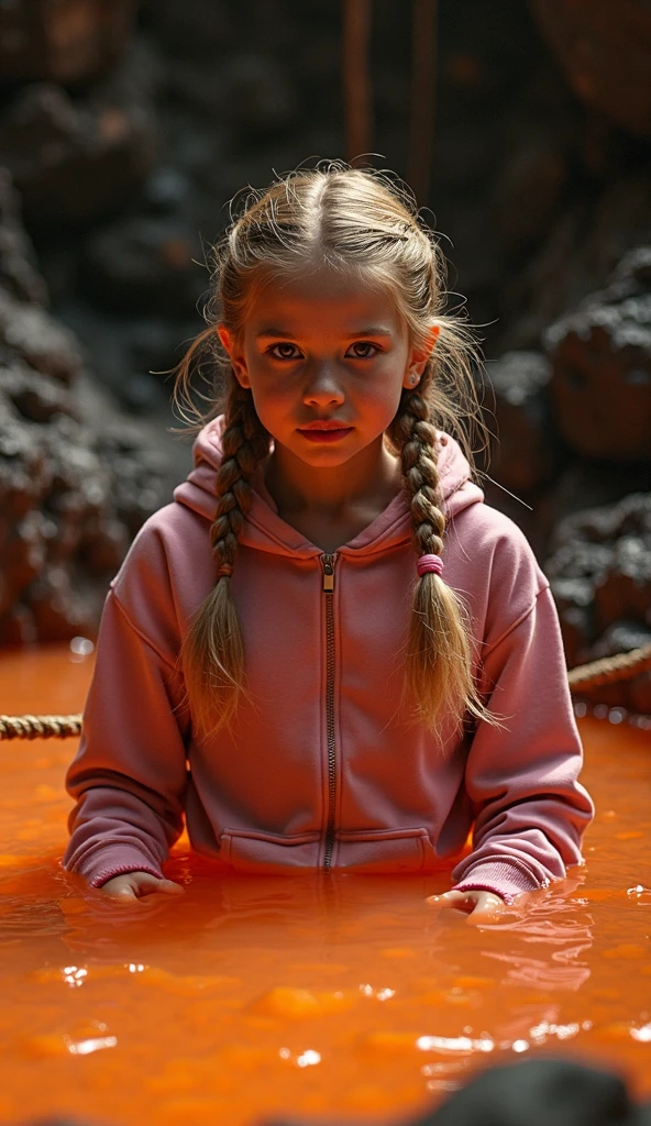 RUSSIAN CHILD GIRL WITH 10 YEARS OLD WITH LONG STRAIGHT BLONDE HAIR WITH BRAIDS, PORTRAIT STYLE, CLOSEUP standing in a tunnel with a red lightsaber, 4K lightsaber wallpaper, digital art