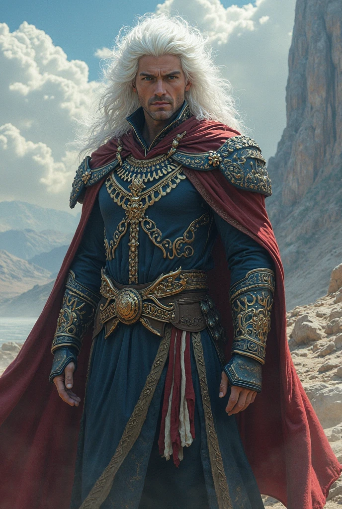 Jew A man dressed in turquoise linen Eyes of fire Girded around the shoulders with gold Body like turquoise Arms and feet of bronze Hair white