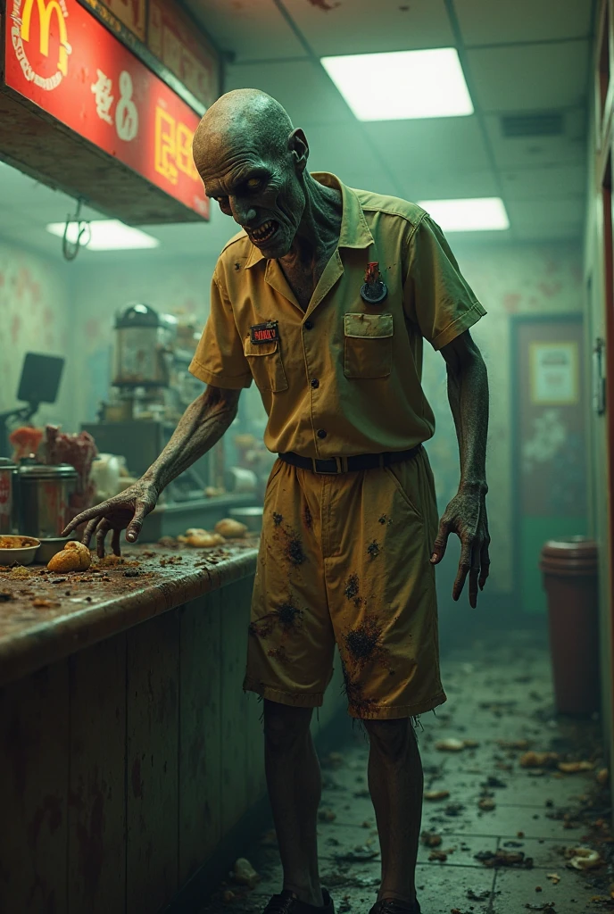fleshmutant bodyhorror working at a fast food restaurant,close up,, true to life, HDR image,High detail resolution,soft eyes,natural skin,high detailed face,high detailed cloth,film photography,vintage,cinematic lighting,realistic,sharp focus,(very detailed),((4K HQ)),depth of field,f/1.2,Leica,8K HDR,High contrast,shadows, bokeh,(detailed and realistic skin texture),(detailed clothing),(detailed background),detailed skin,(highly detailed skin),(8K HDR photo),realistic texture,realistic shadows,accurate to life,living image,lifelike