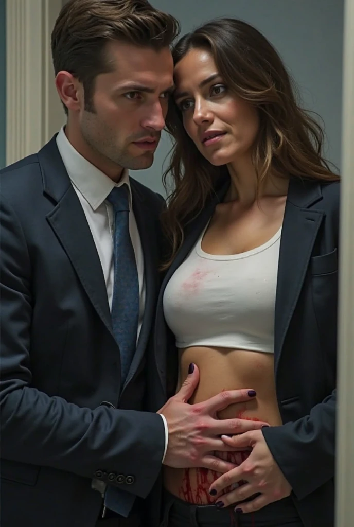 Ryan gosling open his Shirt off in a front of a group women. Wearing just a suit without a shirt underneath. He gets attention and is touched by them. He is very ticklish and giggles as they tickle him