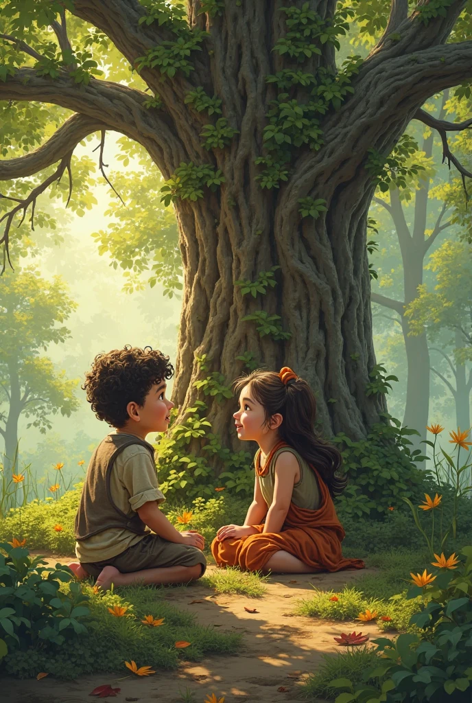 Children sitting on the tree real life image