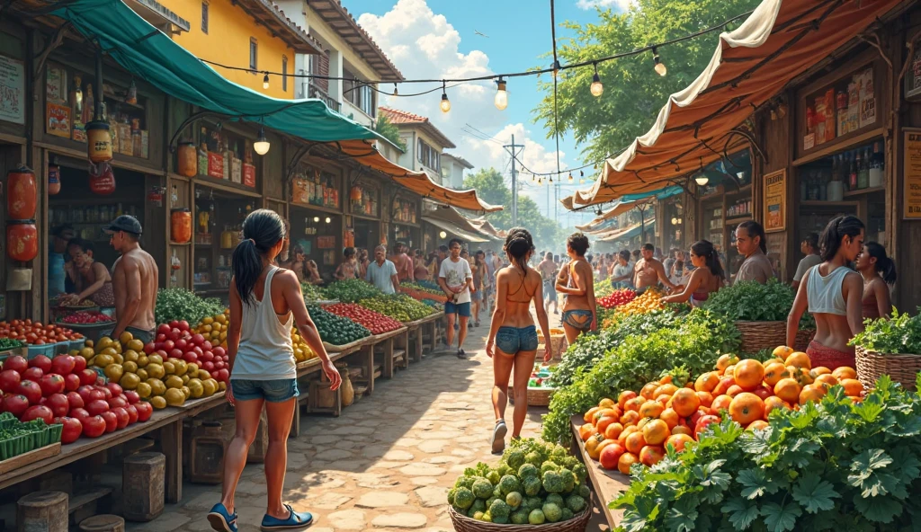 Scene from a popular Brazilian market with an emphasis on the vegetable ...