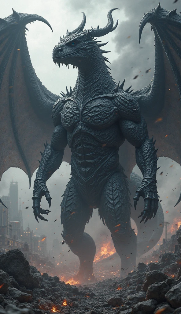RED GODZILLA WITH RED EMERALD STONE ARMOR WITH HUGE RED FIRE WINGS 
