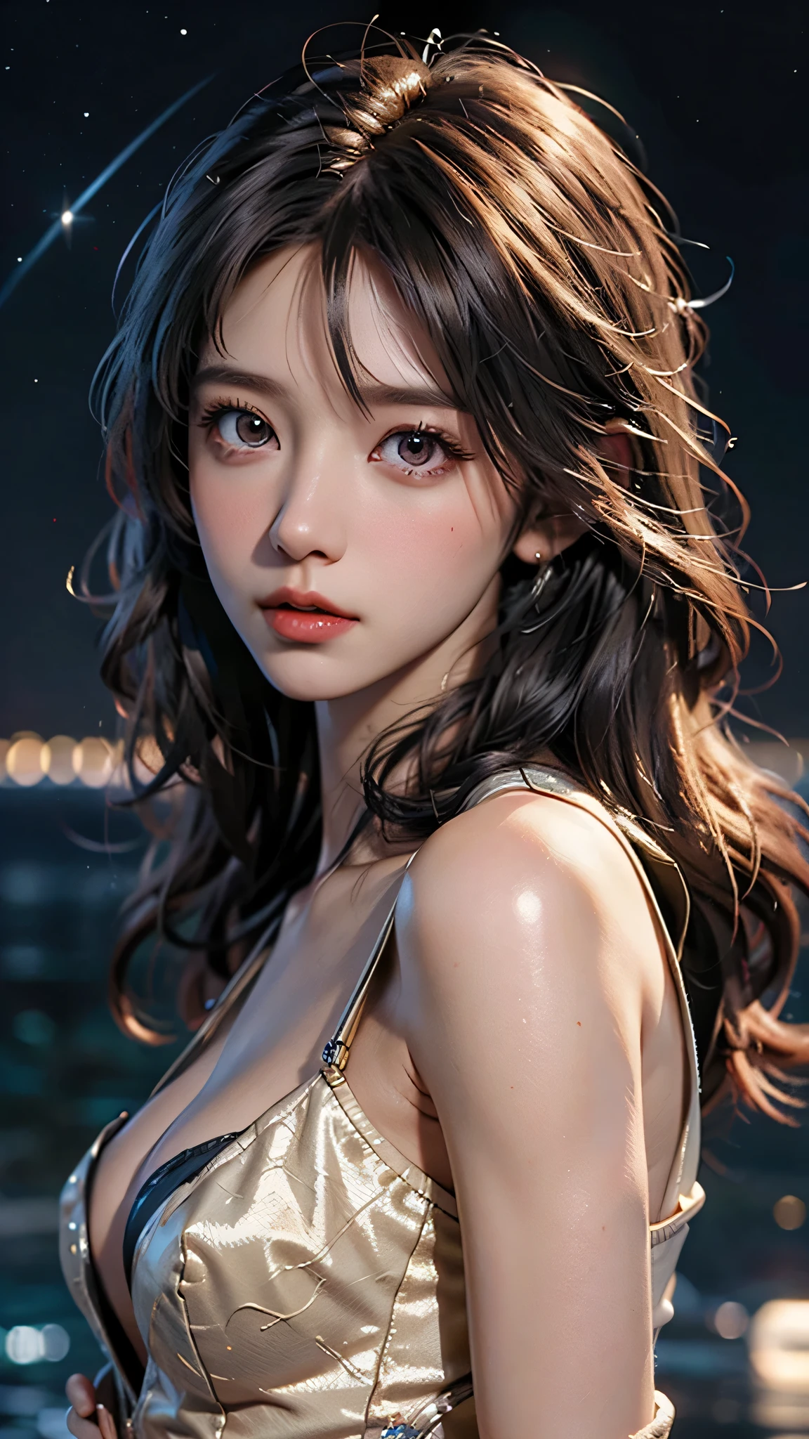 background(Black Night Sky,Big Moon),Close-up of a woman,Wearing a white shirt、Purple Hair,Very long hair,very thick braids,Purple eyes,big , realistic girl rendering, 8k artistic german bokeh, Enchanting girl, Realistic girl, Gurwitz, Gurwitz-style artwork, Girl Roleplay, Realistic 3D style, cgstation Popular Topics,, 8K Portrait Rendering,(truth,truth:1.4),Wear pink pajamas,巨big ,Sparkling eyes,Purple eyes、(highest quality,4K,8k,High resolution,masterpiece:1.2),Very detailed,(Realistic,photoRealistic,photo-Realistic:1.37),Mythical monster,Beast-like creature,Muscular,Six big legs,Stand like a gorilla,Red fur covering the body,two big horns,Drill teeth,Sharp Claws,Huge shape,Burning Fire Magic,Energy aura,A menacing presence,Glowing Eyes,Intimidating posture,Dark Environment,Smoke-filled air,Ominous Shadow,Majestic and fierce,Explosive power,Vibrant colors,bold,Horror art style,moving composition,Dramatic lighting,rib layer,large sharp teeth,Sharp Edges,Very detailedスケール,Burning Crack,Burning Flames,Furious expression,Burning with anger,Surrounded by sparks and embers