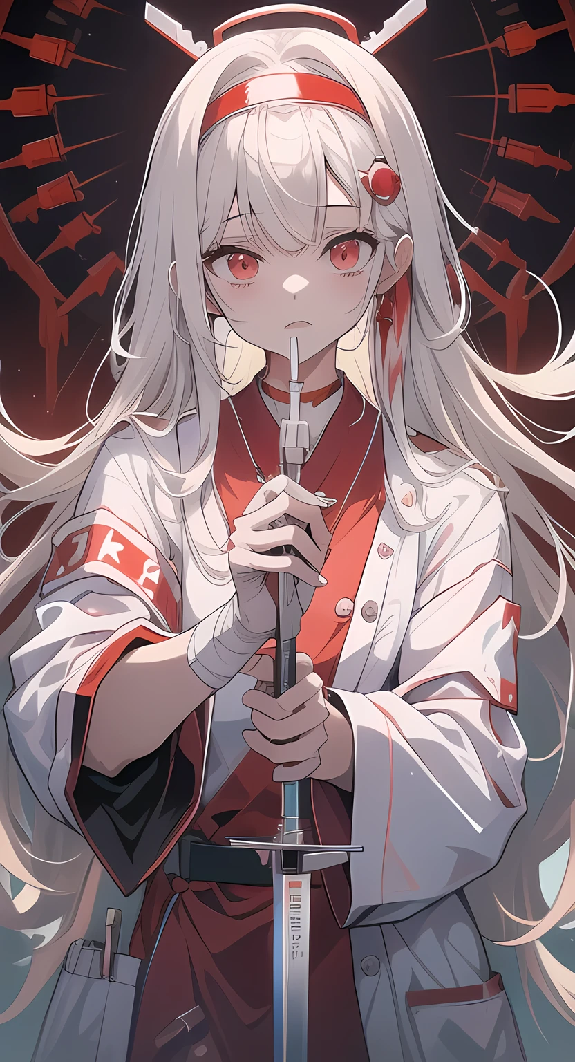 Yanderenaas syringe dark Scary nurse cap nurse uniform operating room 目がScary (太いsyringe) Blood all around It is said bandaged arm