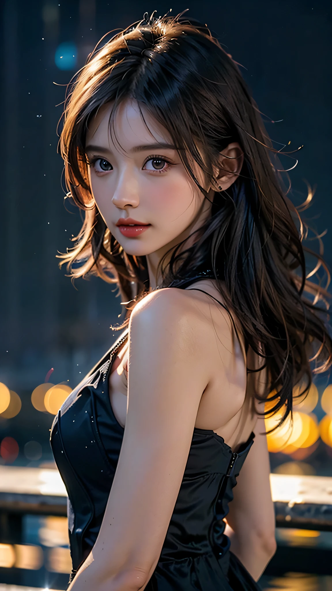(Standing on a dark street),(streetlights),(low-key lighting),(natta),Random posture, (extremely delicate and beautiful work), (​masterpiece), 1girl in, girl with, highDetails, West Creek, Warped ponytail, Charming look, Beautiful and clear eyes, green pupils, delicate necklaces, Delicate earrings, (fullnude)、Simple blurred background, Super Detailed Description, Beautiful fece, Charming, Ultra-definition painting, delicated face, Delicate figures, thin clavicle, Beautiful lips, Beautiful breasts, Soft back view, mix4,(8K, Raw photography, Top image quality, masutepiece:1.2), (Realistic, Realistic:1.37),Girl with 1 person,cute little,A city scape, natta, Sateen,Wetty、Professional Writing、Photon mapping、Radio City、physically-based renderingt、