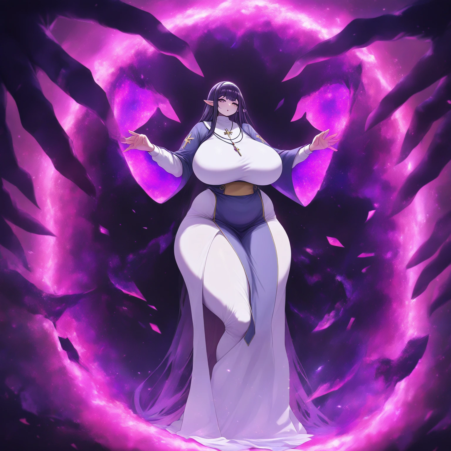 a shadow wizard wearing a purple robe and has nice thick thighs, female