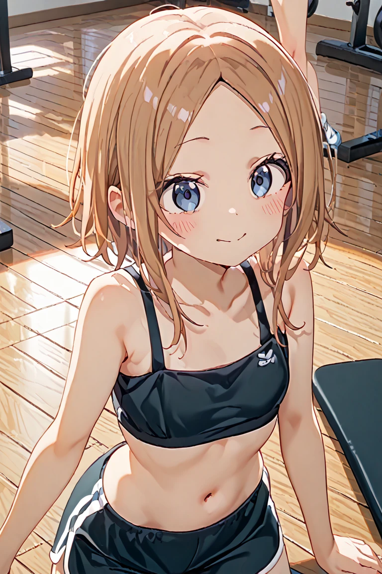 yukino bijin\(umamusume\), ((ultra-detailed face)), upper body, muscular girl, abs, masterpiece, best quality, frontage, plain bikini, horse tail, pool, smile, detailed clear eyes, brown hair