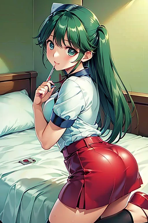 (masterpiece, Best Quality:1.2), Cowboy Shot, 独奏, 1girl in, C.C., deadpan,on all fours, looking back, S2 Uniform, Separate sleeves, White shorts, thighs thighs thighs thighs, Bare shoulders、Head-on angle、Truly face upright