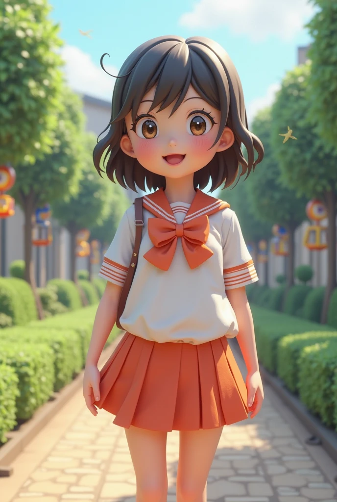Pixar art style, Japanese schoolgirl uniform