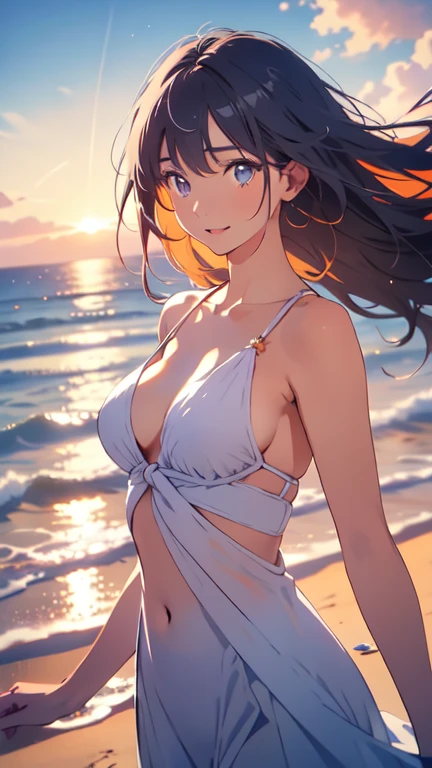 Best Quality,Masterpiece,Ultra High Resolution,(Realisticity:1.4),Original Photo,Cinematic Lighting,
1nude Girl,smile,backlighting, beach,