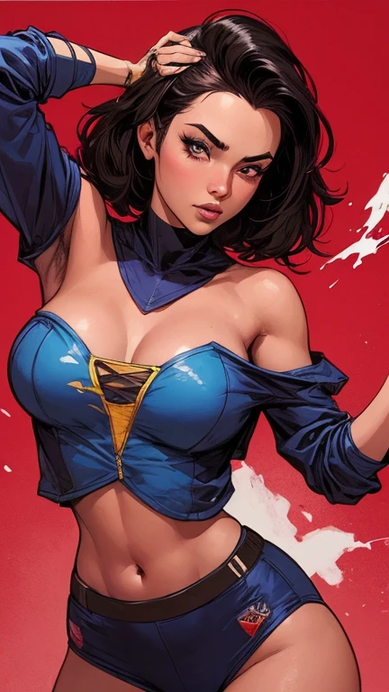 1 girl, sexy, ( short black pixie style hair ), dark skin with bikini lines, sweaty body, wearing a Lynda Carter-style Wonder Woman costume, dancing sensually in an Arab palace , high qualiy, showing the ass, ultra detaild