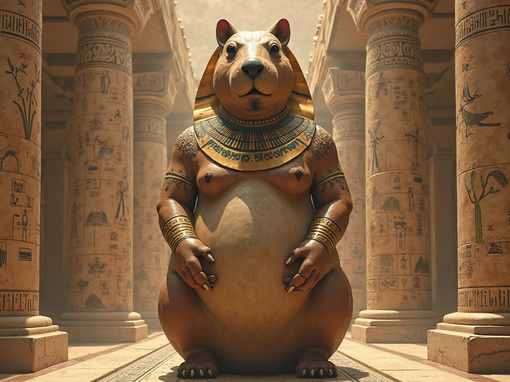 Male Crocodile, sobek, Egypt, God, Pharaoh, well endowed, obese, arms crossed, leaning back in his throne